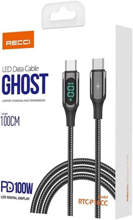 RECCI RTC-P10CC PD 100W Type -C TO Type -C Fast Charging Cable 1M
