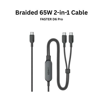 FASTER D6 Pro Braided 65W Data Cable (USB-C to Lightning & USB-C) 1.2m