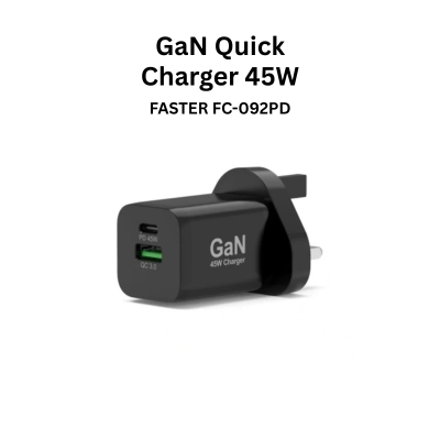 FASTER FC-092PD GaN 45W Protocol Quick Charger (USB-C + USB-A, 2 Ports)