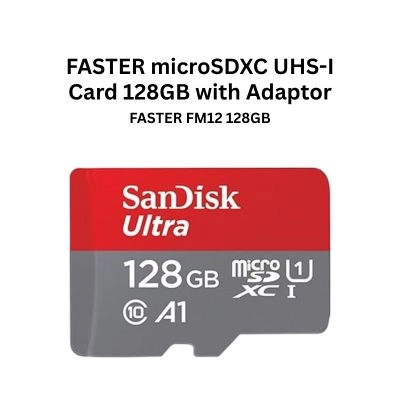 FASTER FM12 Ultra Flash microSDXC UHS-I Card 128GB 90mbps with Adaptor