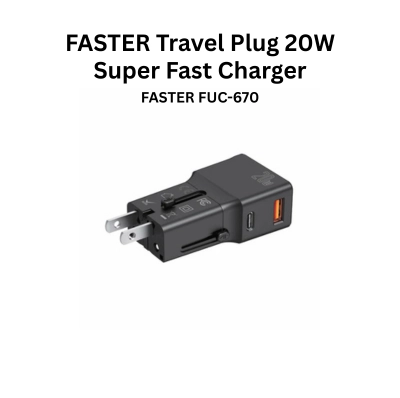 FASTER FUC-670 Travel Plug 20W Super Fast Charger (USB-A + USB-C)