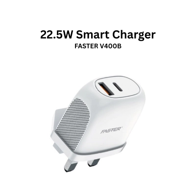 FASTER V400B 22.5W Smart Charger Wall Adapter (Dual Port, 100cm Cable)