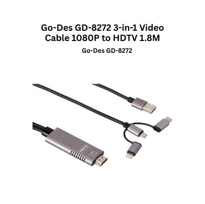 Go-Des GD-8272 3-in-1 Video Cable 1080P Sync 1.8M (Lightning + Type-C + Micro to HDMI)