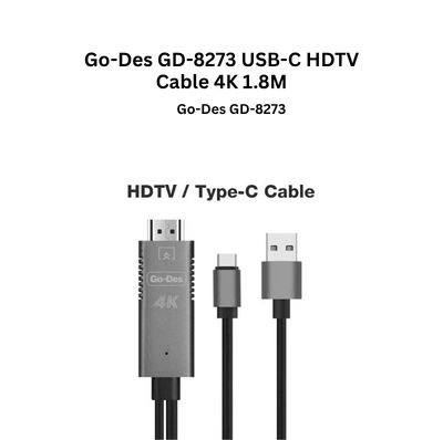 Go-Des GD-8273 USB-C to HDTV Cable 4K 1.8M (Max 4K HDTV, Large Screen Sharing)