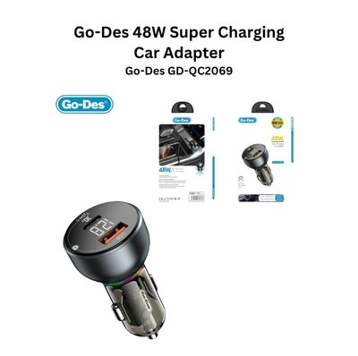 Go-Des GD-QC2069 48W Super Charging Car Adapter USB-C 30W + QC3.0 LED Backlit