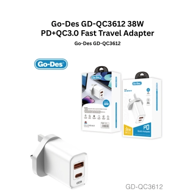 Go-Des GD-QC3612 38W Fast Travel Charger PD+QC3.0 2-Ports Dual Fast