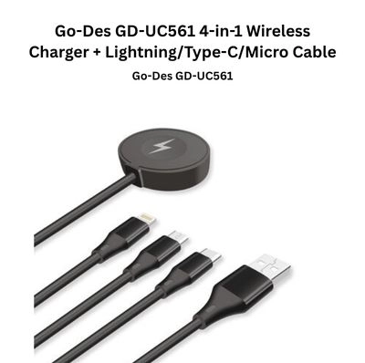 Go-Des GD-UC561 4-in-1 Wireless Charger + Lightning/Type-C/Micro Cable 1M Magnetic