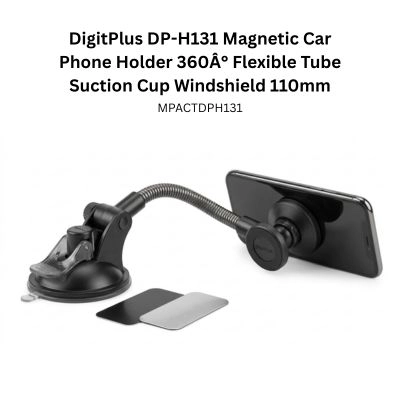 DigitPlus DP-H131 Magnetic Car Phone Holder 360Â° Flexible Tube Suction Cup Windshield 110mm