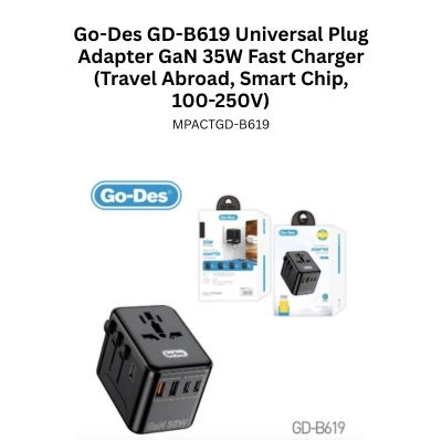 Go-Des GD-B619 Universal Plug Adapter GaN 35W Fast Charger (Travel Abroad, Smart Chip, 100-250V)