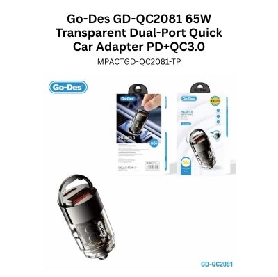 Go-Des GD-QC2081 65W Transparent Dual-Port Quick Car Adapter PD+QC3.0