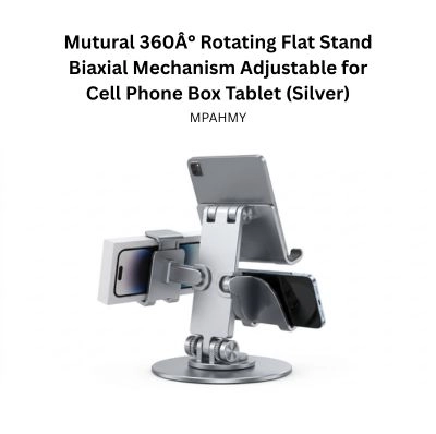 Mutural 360° Rotating Flat Stand Biaxial Mechanism Adjustable for Cell Phone Box Tablet (Silver)