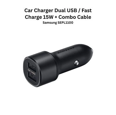 Samsung Car Charger Dual USB Port Fast Charge 15W with Combo Cable