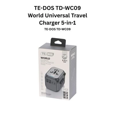 TE-DOS TD-WC09 World 5-in-1 Universal Travel Charger 2xPD 40W 2USB QC18W 180+ Countries